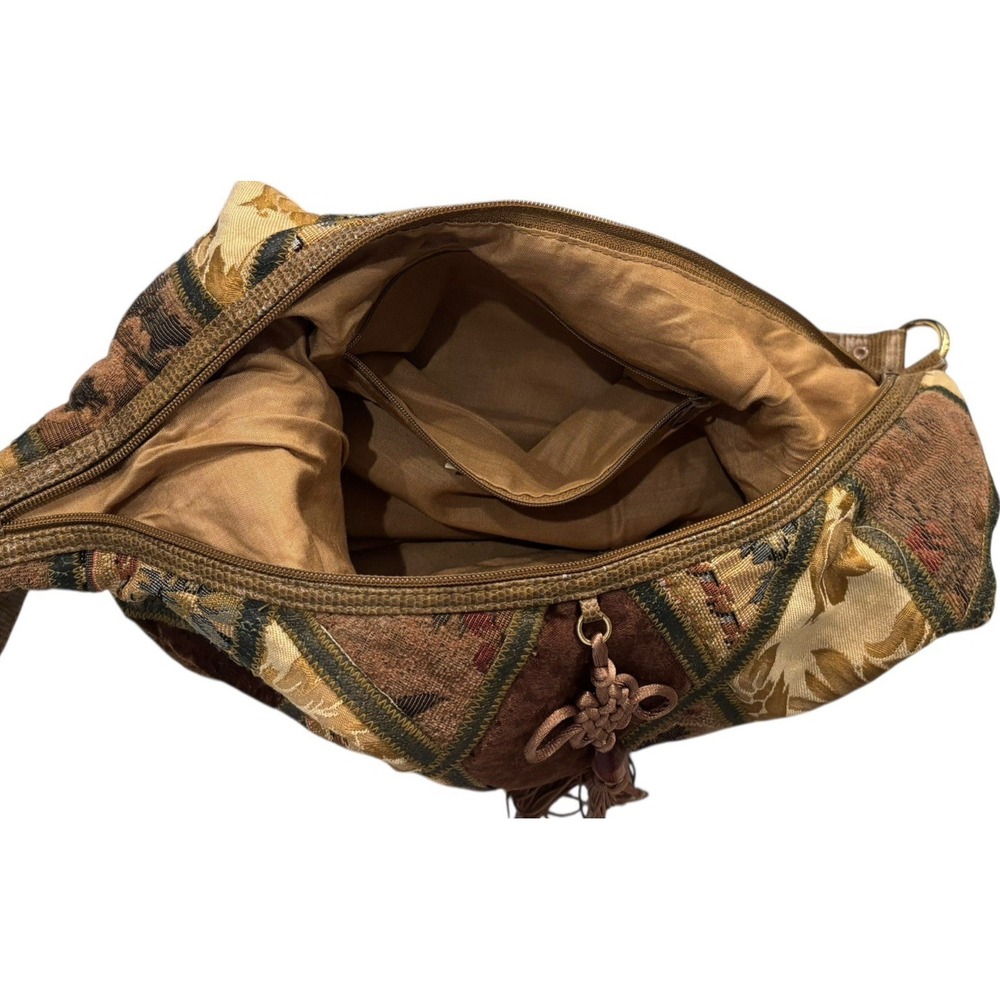 Vintage Boho Patchwork Tapestry Hobo Shoulder Bag Earth Tones Y2K Handmade Large - Picture 2 of 16